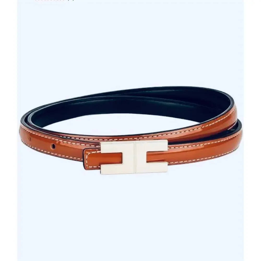 Reversible Brown & Black Faux Leather Belt Gold Buckle 28”-35”